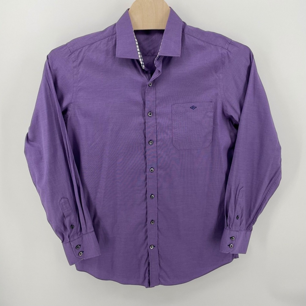 J. Hilburn Mens Purple Textured Long Sleeve Button Down Shirt Size 17-34/35